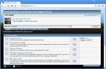 Screencap of the Five Fingers forums