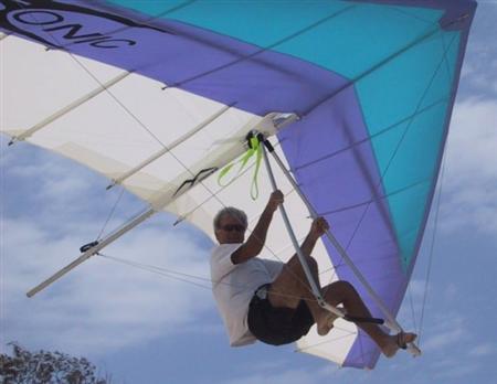 Here Davis shows of true barefoot hang gliding