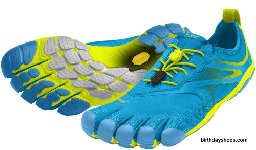 This is the men's Bikila EVO FiveFingers in screaming blue and neon yellow.