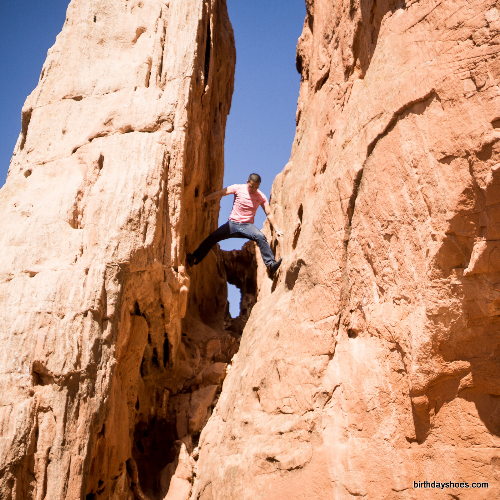 Rock climbing with leather shoes in Colorado