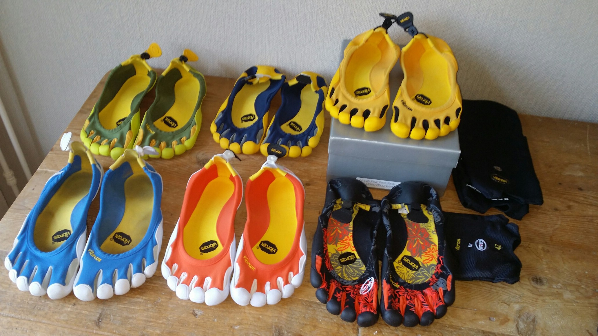 A few of the earliest-sold Vibram FiveFingers - the Classic - from my collection.