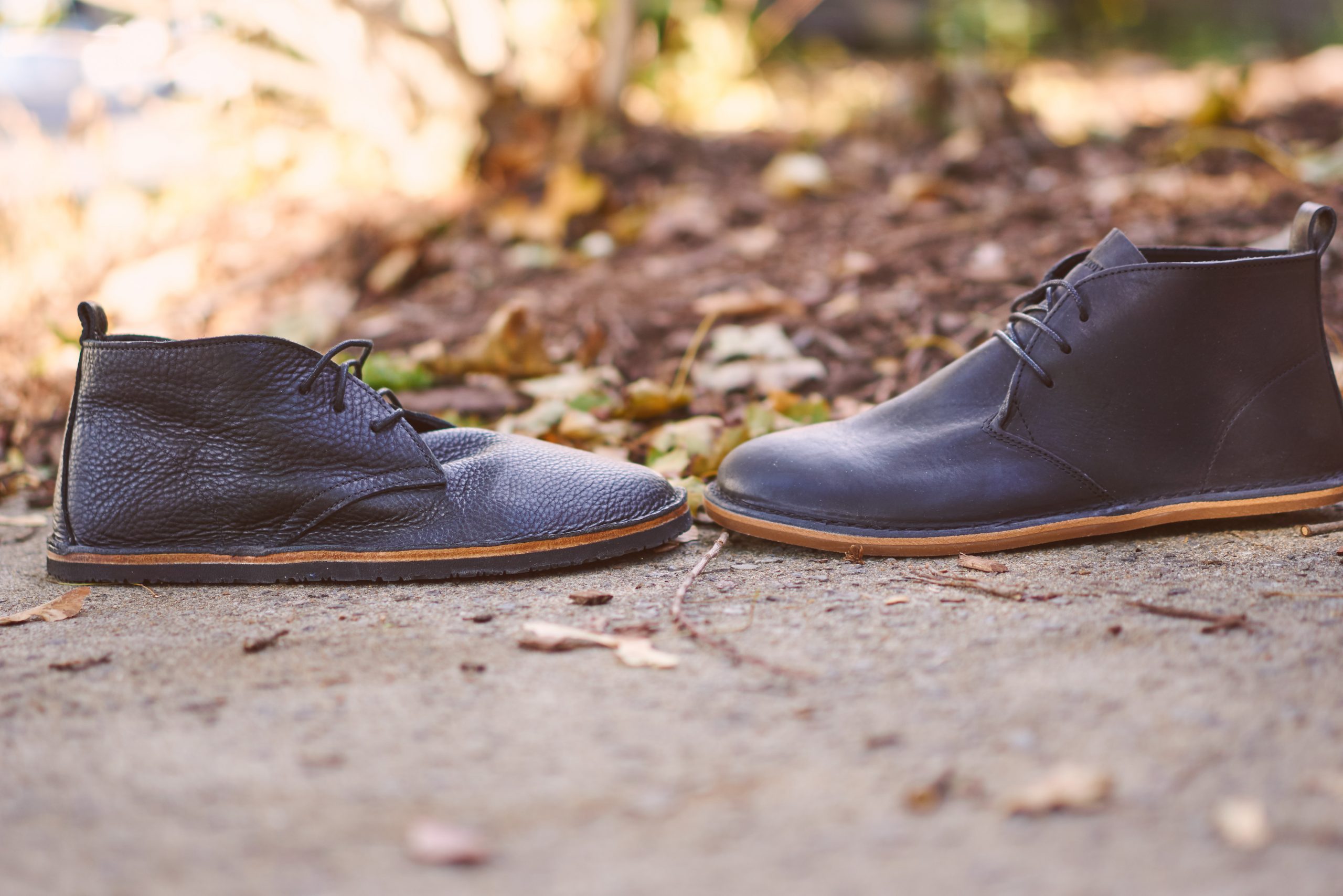 The Hawthorne and its leather midsole/Vibram Geo sole compared to the stiffer Porto sole from Vivobarefoot