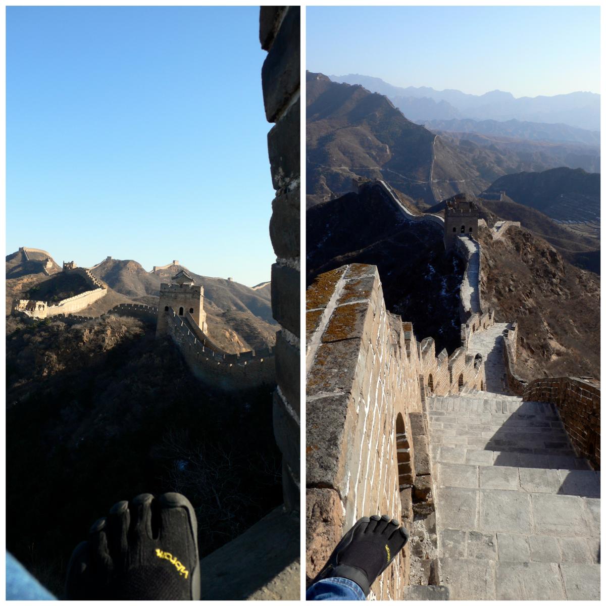 David hiked to the Great Wall of China in his Five Finger KSOs.  Here are two VFF-shod views from a scenic section!