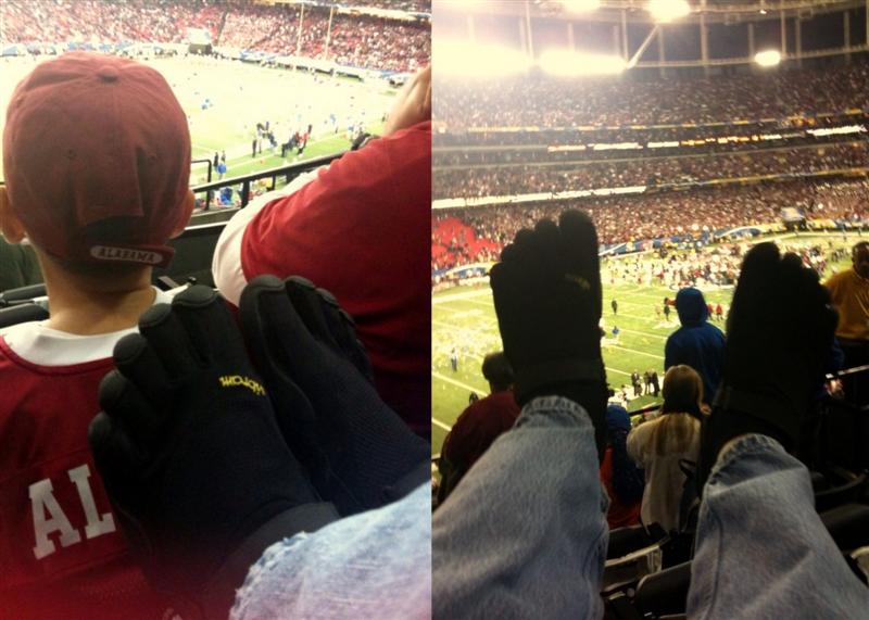 LEFT: "Here I am wearing my two week old black KSOs right before kickoff of the Southeastern Conference Championship game in Atlanta on Saturday December 5, 2009!" RIGHT: "Here's my black KSOs during the awarding of the SEC Championship Trophy to the game winning Alabama Crimson Tide!"
