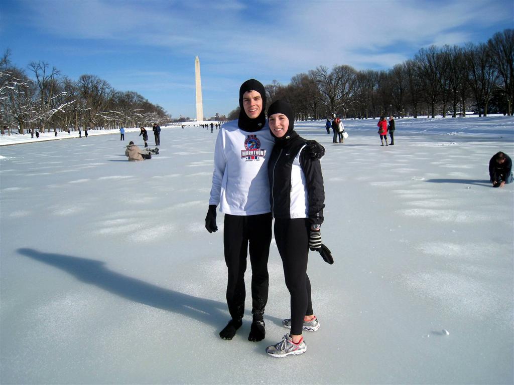 During the middle of Jeff's six mile run, he and his significant other stopped for some impromptu reflecting pool ice skating!