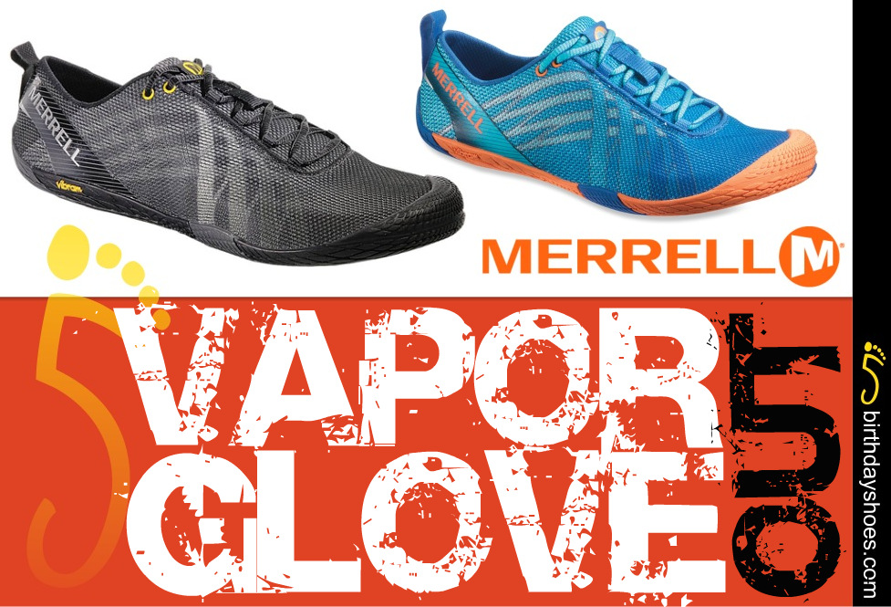 Above photoed — Men's Merrell Vapor Glove in black; Women's Merrell Vapor Glove in Orange/Blue