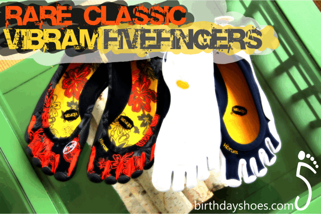 Two rare pairs of Classic FiveFingers - rare because they can only be purchased through Europe, and one pair (the floral variety) were one-off VFFs made a few years back and are only available via eBay.