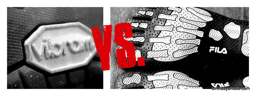 Vibram (left), the originator of the FiveFingers toe shoes, has filed suit against Fila Skele-toes (right), a maker of a four-toed varietal of toe shoes that hit the market in Spring 2011.