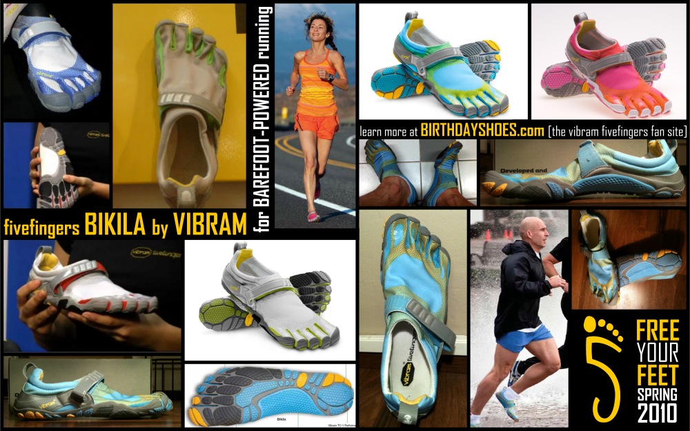 The Vibram Five Fingers Bikila is coming Spring 2010 (mid-April being a best guess).  Right click this image and either open link in a new window or "save target as" to grab this 1000x625 VFF Bikila wallpaper based on existing pre-production or stock imag