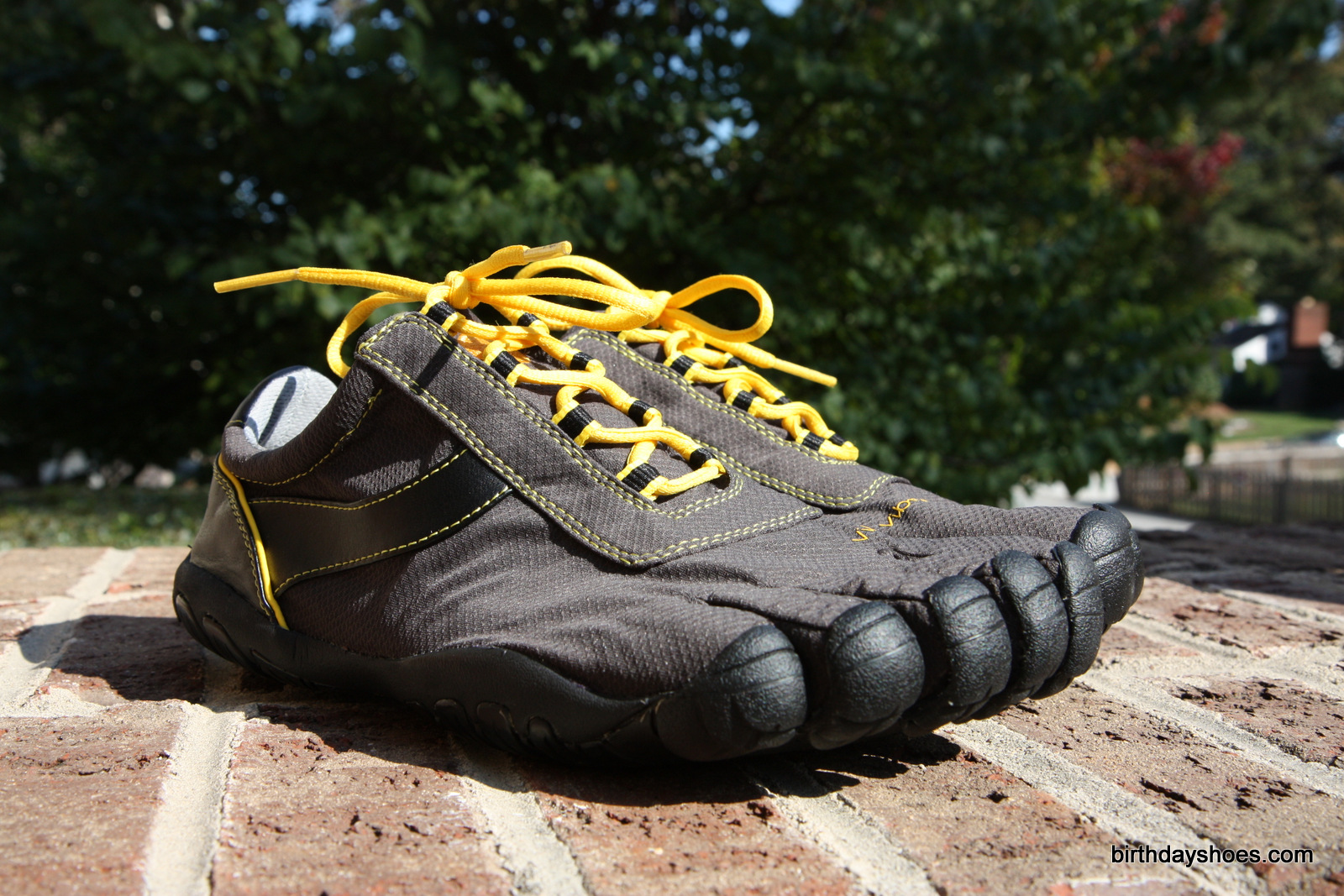 The Speed XC FiveFingers donning the included canary yellow laces instead of the dark grey.