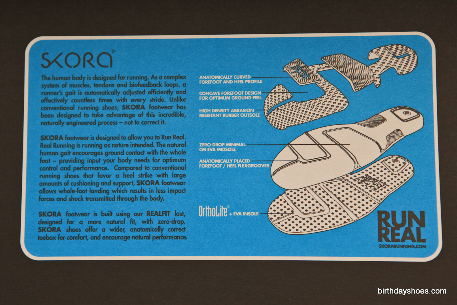 The Skora shoes come with a bit of product info inside the box.